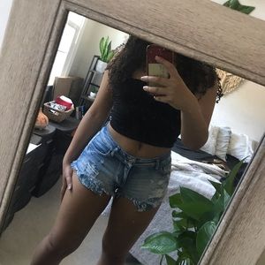 Forever 21 distressed frayed ombré denim shorts